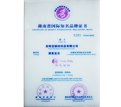 湖南國(guó)際知名品牌證書(shū)